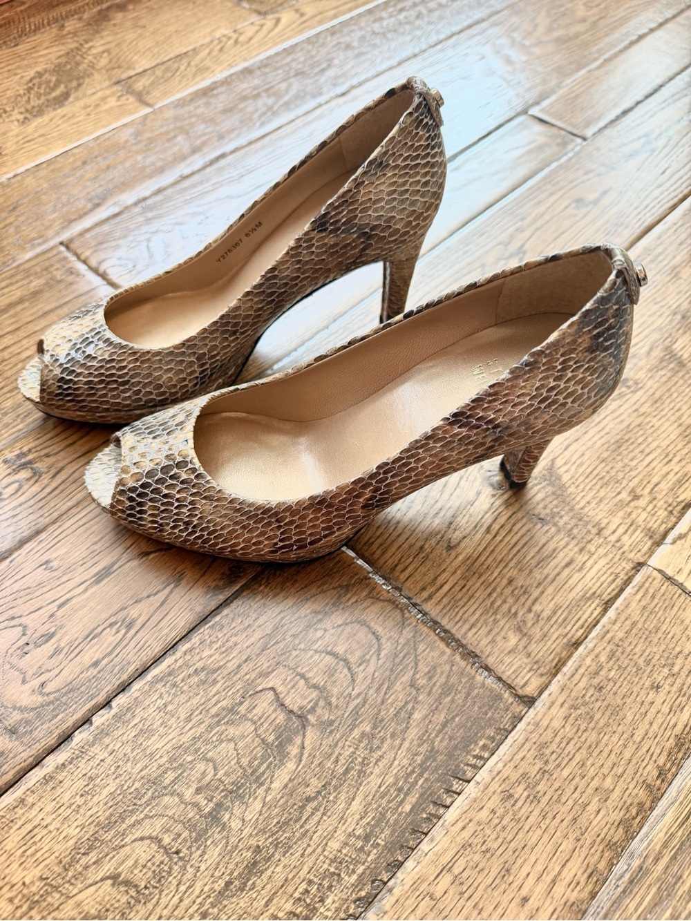 STUART WEITZMAN Plainfield Snake-Print Peep Toe Heels in Neutral Brown - Picture 3 of 8